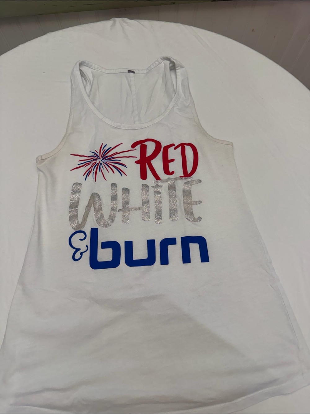 Red White & Burn Graphic Tank Top - White